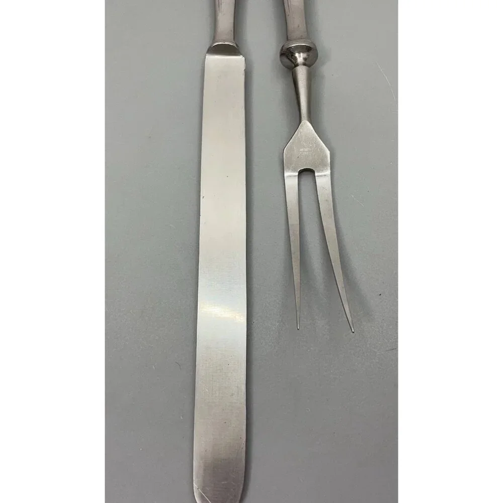 Vintage Cathedral Meat Carving Set Fork Knife Stainless Steel Rose Germany